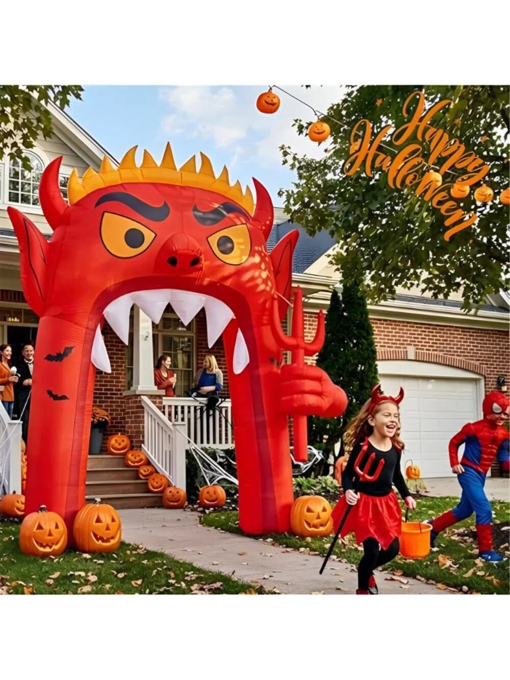 13FT Halloween Inflatable Archway, Red Devil Blow Up Yard Decor